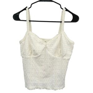 Y2K Lace Trim Bustier Cami L Cream Crop Camisole Coquette Fairy Romantic Top